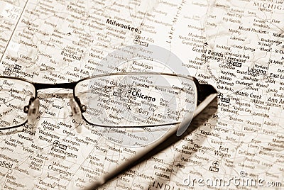 Selective focus on map of Chicago Stock Photo