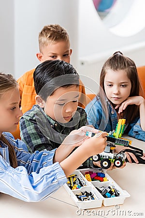 Selective focus of multiethnic kids with Stock Photo