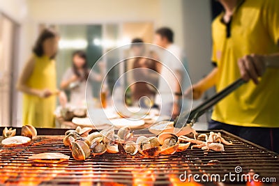 Selective focus on roasted seafood party with blurred background Stock Photo