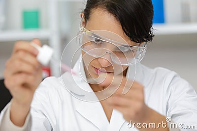 selective focus scientific researcher in googles Stock Photo