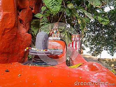 Selective focus of a Shiva Linga statue, a symbol or Icon of Hindu God Shiva Stock Photo