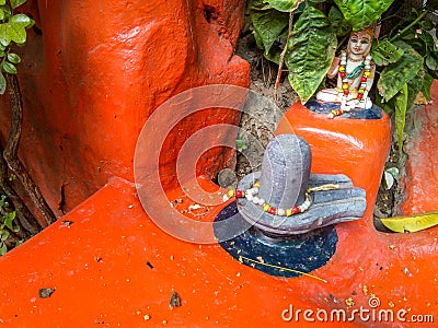 Selective focus of a Shiva Linga statue, a symbol or Icon of Hindu God Shiva Stock Photo