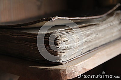 Selective focus shot of old antique book in a museum in Iceland Editorial Stock Photo