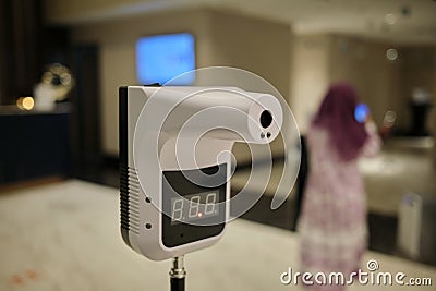 Standing digital temperature scanner at the hotel Stock Photo