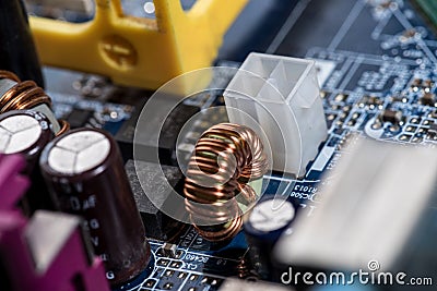 Various details of computer motherboard Stock Photo