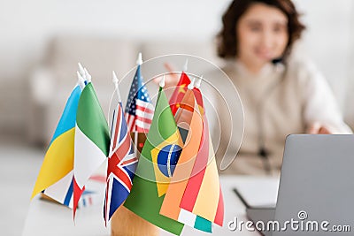 selective focus of various international flags Stock Photo