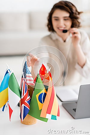 selective focus of various international flags Stock Photo