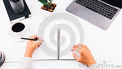 Selective Soft focus blur The lawyer, handwriting letter of civil and criminal indictment on the desk with laptop and coffee cup Stock Photo