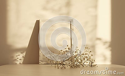 Selective soft focus Frame and flower with copy space for your text message. Light and shadows minimalism style template Stock Photo
