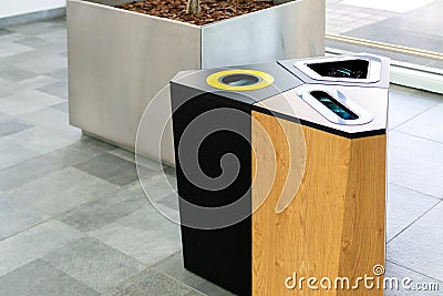 Selective trash cans made of black metal Stock Photo