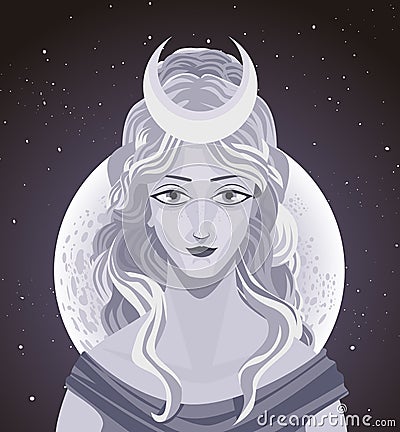 Selene luna greek mythology goddess of the moon Vector Illustration