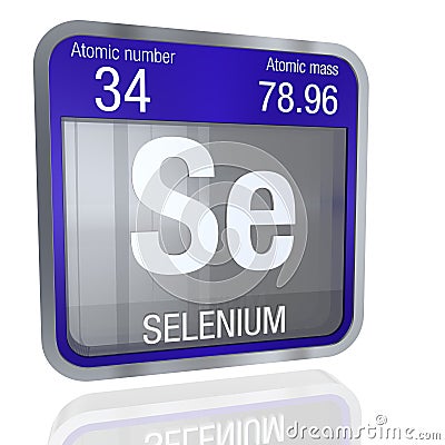 Selenium symbol in square shape with metallic border and transparent background with reflection on the floor. 3D render Stock Photo
