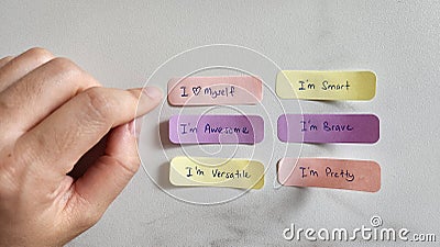 Daily self affirmation notes. Self care and love concept Stock Photo