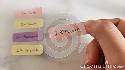 Daily self affirmation notes. Self care and love concept Stock Photo
