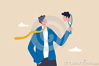 Self awareness, aware of different aspect of self, behaviors and feelings, psychology state of oneself becomes focus of attention Vector Illustration
