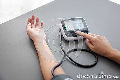 Self blood pressure and heart rate measurement Stock Photo