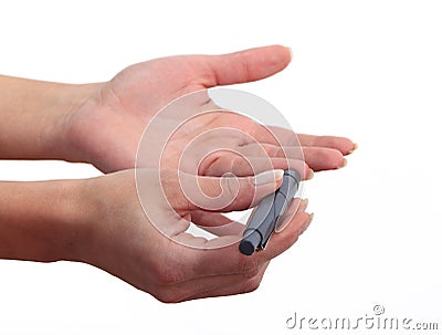 Self blood sampling Stock Photo