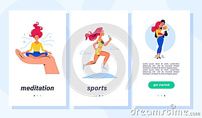 Healthy lifestyle, self care, family, positive emotions concept. Vector Illustration