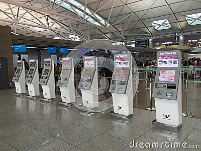 Self check in kiosks at the Incheon International Airport, Seoul Editorial Stock Photo