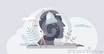 Self conscious and awareness as attention to inner human tiny person concept Vector Illustration