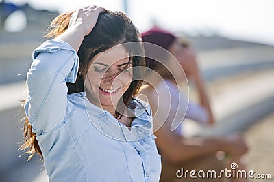 Self conscious woman Stock Photo