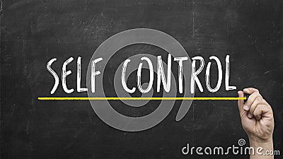 Self control concept. Hand with yellow marker writing self control inscription text on chalkboard. Stock Photo