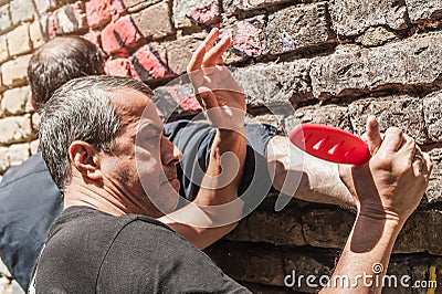 Self defense techniques against a knife attack Stock Photo