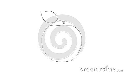 Self drawing animation of one line drawing of isolated object apple Vector Illustration
