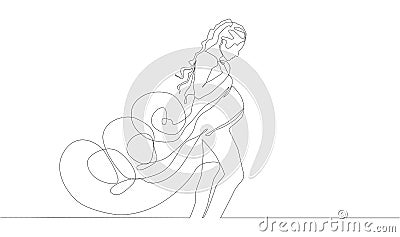 Self, drawing continuous single drawn one line pregnant woman nursing woman hand-drawn picture silhouette Vector Illustration