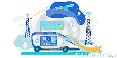 Self Driving Car. Artificial Intelligence Vehicle. Vector Illustration