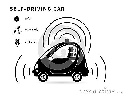 Self-driving car black icon Vector Illustration