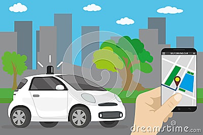 Self driving car,cartoon future transport concept Vector Illustration