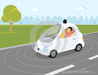 Self-driving car flat modern illustration Vector Illustration