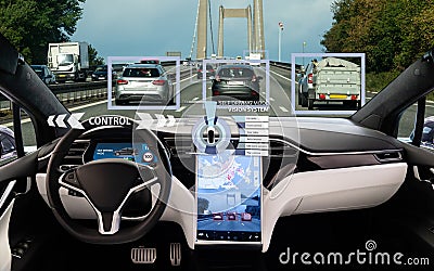 Self driving car on a road Stock Photo