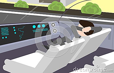 Self-driving, electric car. Inside view. Vector Illustration