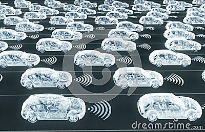 self driving electronic computer cars on road Cartoon Illustration