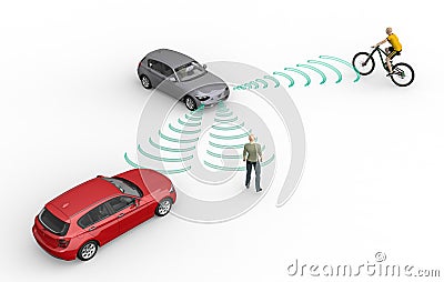 self driving electronic computer cars on white Cartoon Illustration