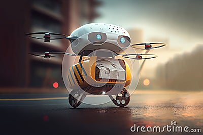 Self-driving robot, smart delivery drone. Stock Photo