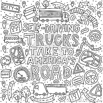 Self-driving trucks take to America`s road Vector Illustration