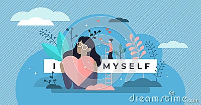 Self esteem vector illustration. Tiny personal confidence persons concept. Vector Illustration