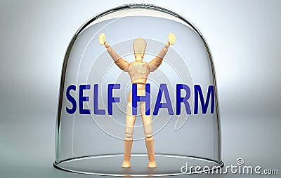 Self harm can separate a person from the world and lock in an invisible isolation that limits and restrains - pictured as a human Cartoon Illustration