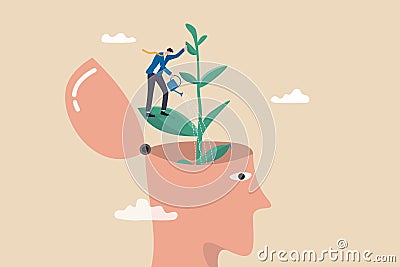 Self improvement, personal development or growth mindset, motivation to grow and achieve career success, learning new skill or kno Vector Illustration