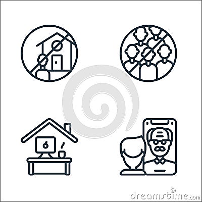 self isolation line icons. linear set. quality vector line set such as facetime, home office, no group Vector Illustration