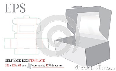 Self Lock Box Template, Vector with die cut / laser cut layers. White, clear, blank, isolated Self Lock Box mock up Vector Illustration