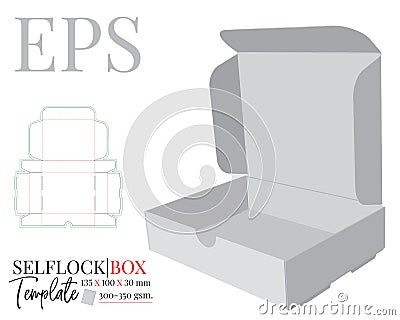 Self Lock Box Template, Vector with die cut, laser cut lines. Cut and Fold Packaging Design. White, clear, blank, isolated Self Lo Vector Illustration