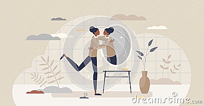 Self love hug as esteem and confidence for being woman tiny person concept Vector Illustration