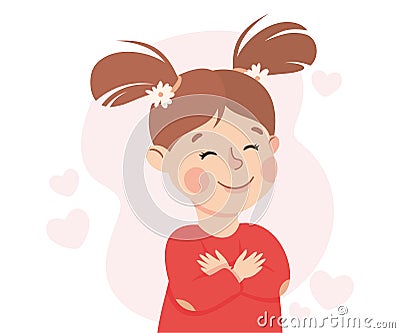 Self-love with Little Girl Admiring Herself Loving Her Appearance Vector Illustration Vector Illustration