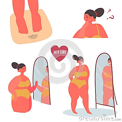 Self love. Plus size body positive woman Vector Illustration