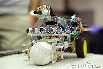 Self-made robot by student Editorial Stock Photo