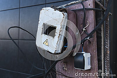 Self made rusty electric box. Stock Photo